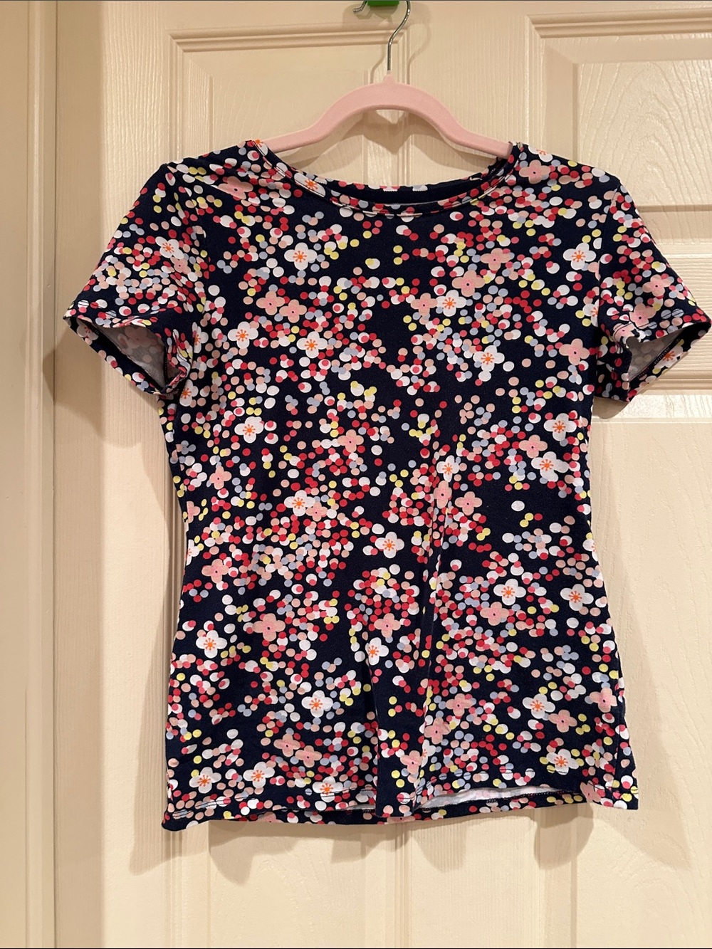 Talbots Navy Short-Sleeve Floral Dot Tee - Pink Multi